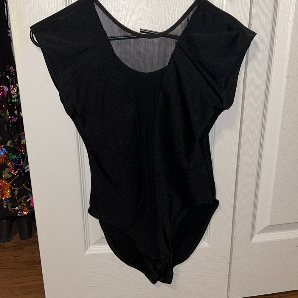 Black sheer deep v neck bodysuit size small